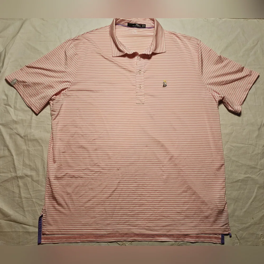 Ralph Lauren Polo Men's XXL Pink White Stripe Short Sleeve V-Neck Button Shirt